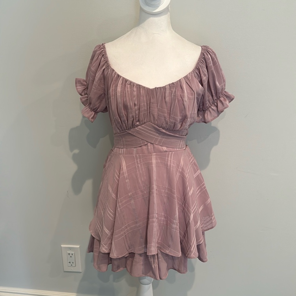 Hazel Boutique Mauve Ruffle Short Sleeve Mini Dress